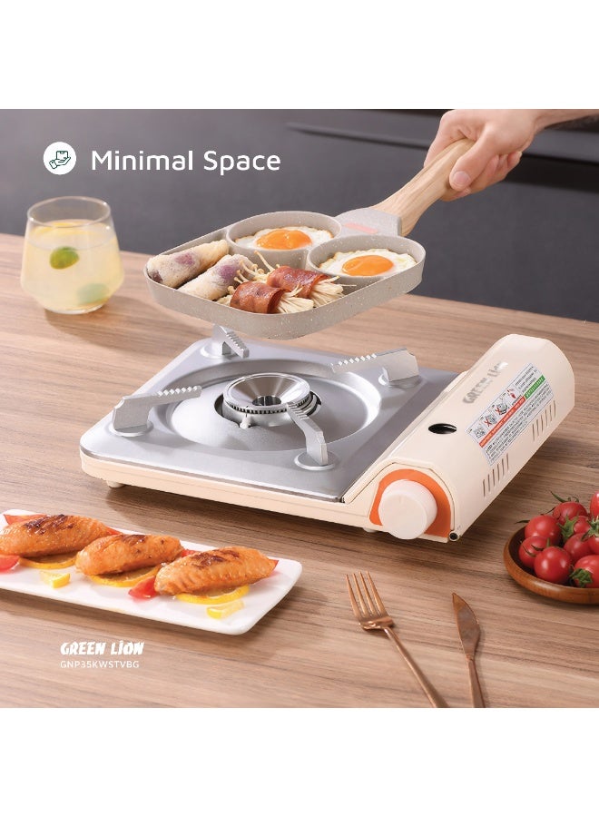 جرين ليون موقد محمول للاستخدام الخارجي بقوة 3.5 كيلو وات / التحكم في اللهب / الإشعال الإلكتروني / البوتان / الاحتراق المستمر لمدة 100 دقيقة / مدخنة رفيعة للغاية - بيج - Image 3