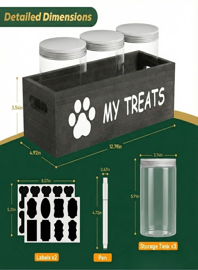 qeerable Dog Treat Container Airtight Storage Jars Set of 3 - Clear Plastic Pet Treat Canister with Lids - Dog Food Container for Countertop Organization (grey) - Image 3