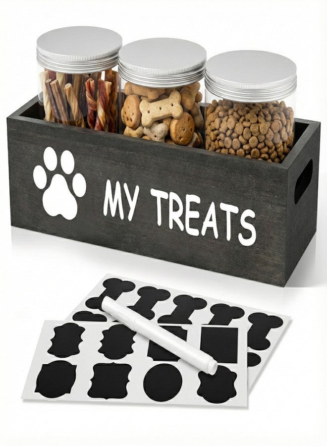 qeerable Dog Treat Container Airtight Storage Jars Set of 3 - Clear Plastic Pet Treat Canister with Lids - Dog Food Container for Countertop Organization (grey) - Image 1