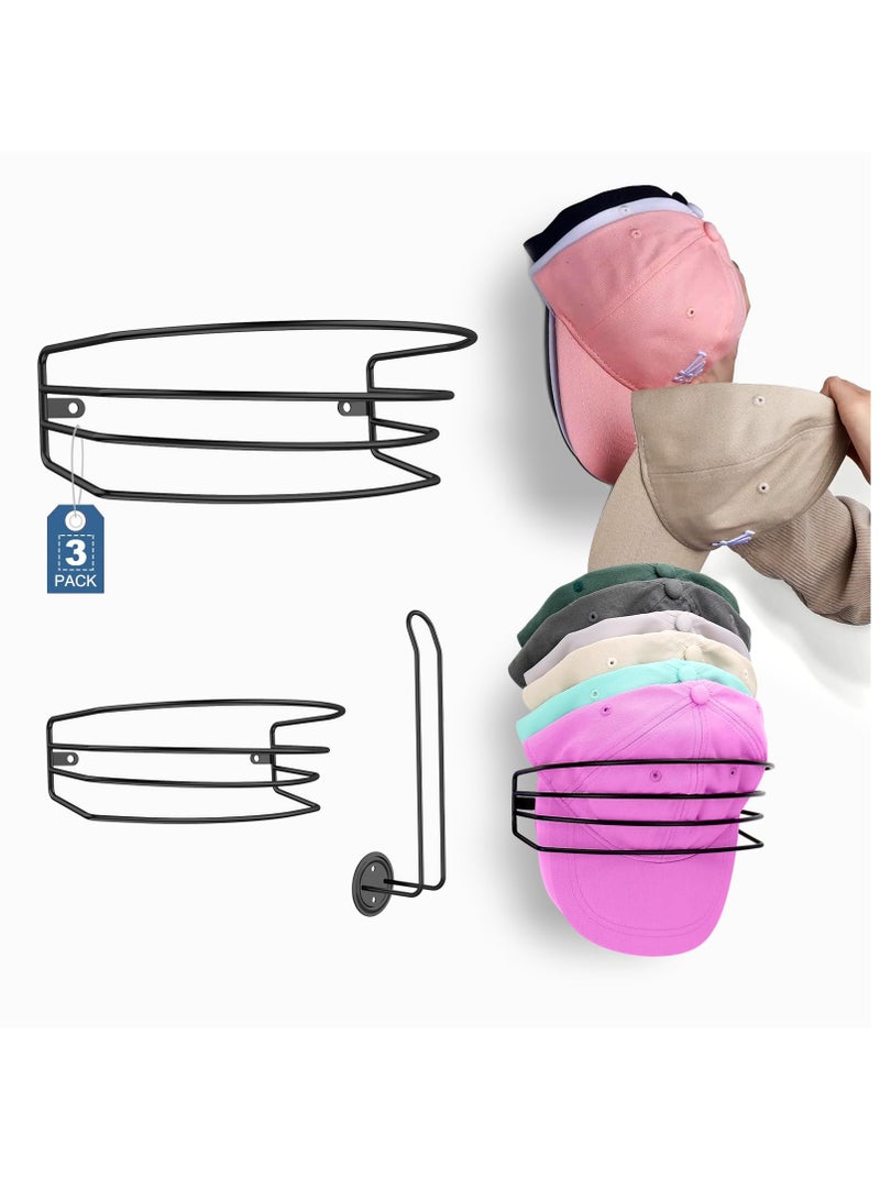 KASTWAVE Hat Organizer, Hat Rack for Baseball Caps, Hat Rack for Wall and Door, 3 Pack Metal Hat Hangers for Closet Cap Rack Wall Mount Ball Cap Holder for Bedroom Entryway Black - Image 1