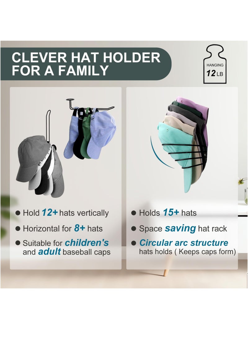 KASTWAVE Hat Organizer, Hat Rack for Baseball Caps, Hat Rack for Wall and Door, 3 Pack Metal Hat Hangers for Closet Cap Rack Wall Mount Ball Cap Holder for Bedroom Entryway Black - Image 5