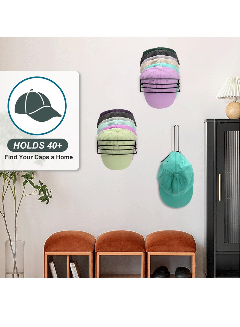 KASTWAVE Hat Organizer, Hat Rack for Baseball Caps, Hat Rack for Wall and Door, 3 Pack Metal Hat Hangers for Closet Cap Rack Wall Mount Ball Cap Holder for Bedroom Entryway Black - Image 4