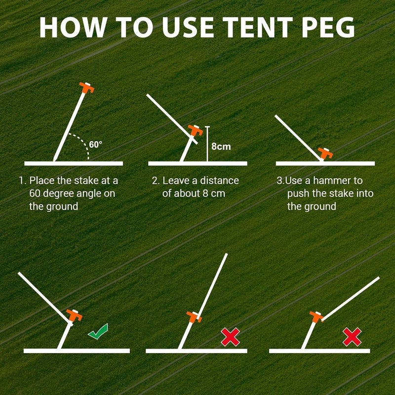 Eurmax USA Galvanized Non-Rust Camping Family Tent Pop Up Tent Stakes Ice Tools Heavy Duty 20pc-Pack, with 4x10ft Ropes & 1 Orange Stopper - Image 4