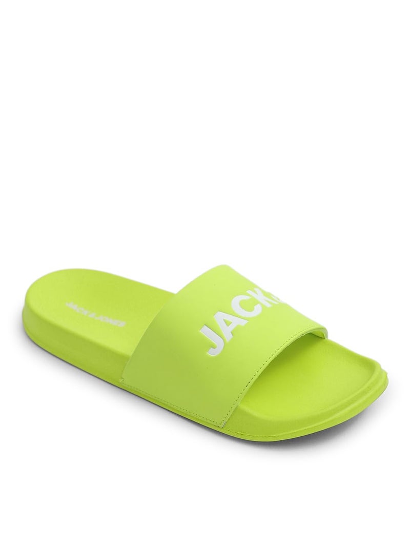 Jack & Jones Bright Green Logo Print Pool Sliders - Image 4