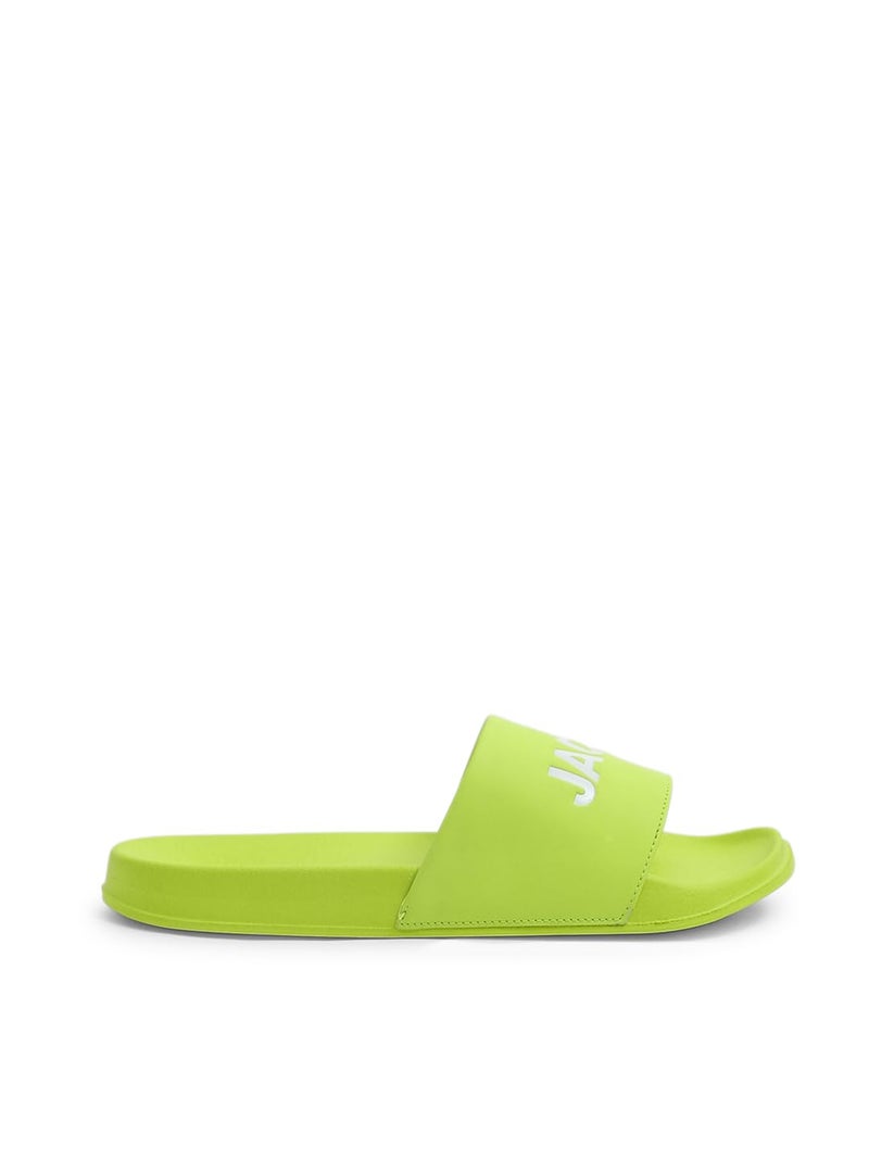 Jack & Jones Bright Green Logo Print Pool Sliders - Image 3