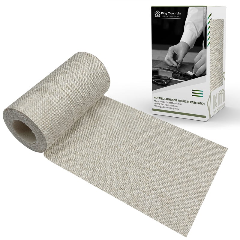 KING MOUNTAIN Linen Fabric Ironon Repair Patch InsideOutside Fabric Repair Patch 3x60 with Backing Glue Linen Repair Decorative Patch kit CreamGray