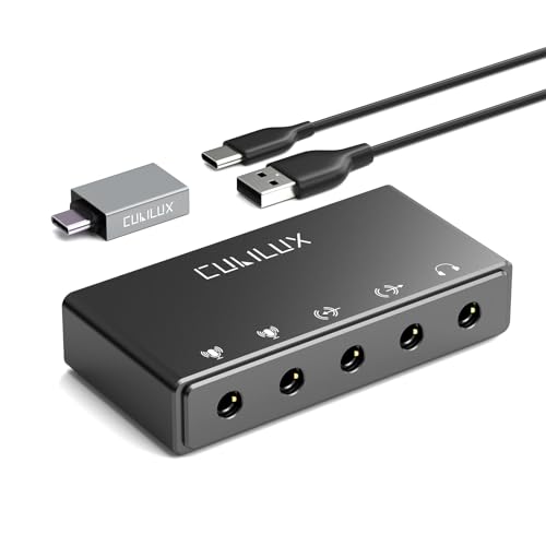 Cubilux CB5 USB Audio Interface for Recording, Streaming, Podcasting, USB to 3.5mm Sound Card with Stereo Microphone Input, Line-In, Line-Out & Headphone Jack for Monitors, Support Windows & Mac OS - Image 1