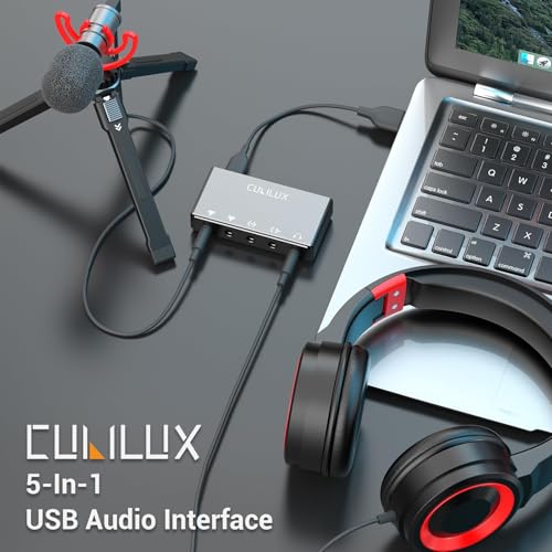 Cubilux CB5 USB Audio Interface for Recording, Streaming, Podcasting, USB to 3.5mm Sound Card with Stereo Microphone Input, Line-In, Line-Out & Headphone Jack for Monitors, Support Windows & Mac OS - Image 2
