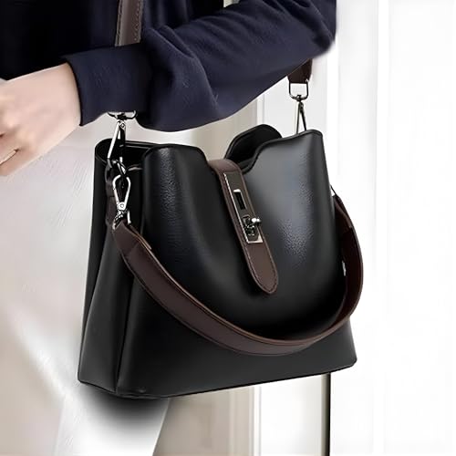 Gowloz Women's PU Leather Bucket Bag, Black Crossbody Shoulder Handbag for Work, Shopping, Travel, Daily Use | Fashion Style - Image 3
