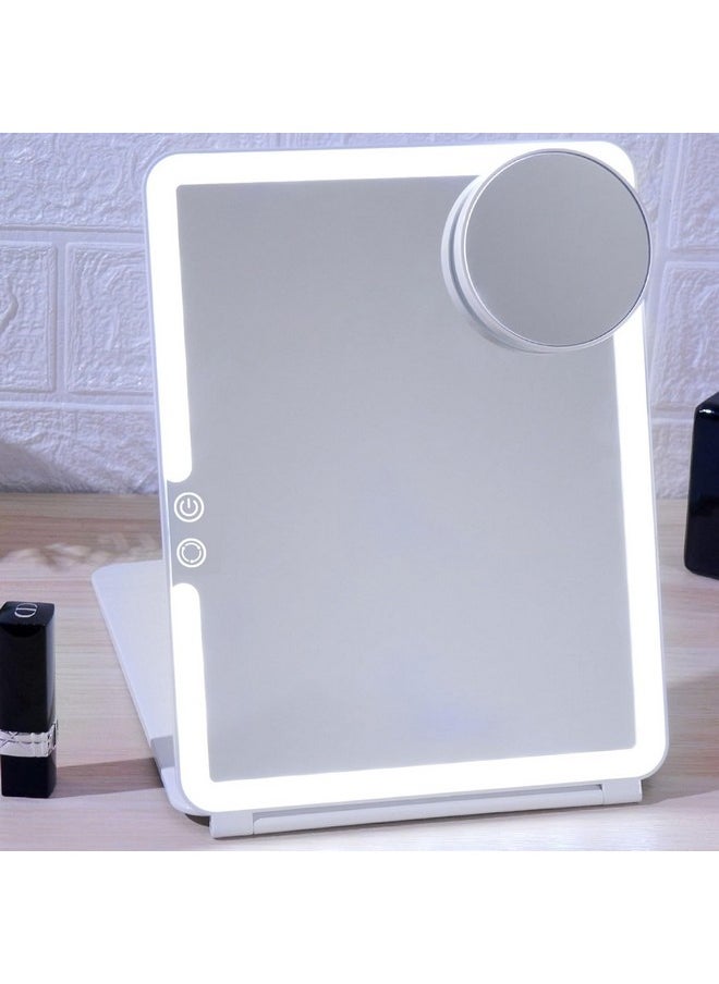 FUNTOUCH Rechargeable Travel Makeup Mirrorportable Lighted Mirror With 10X Magnifying Mirror 3 Colors Light Modestouch Screen Dimming Folding Light Up Mirror For Cosmetic  - Image 1