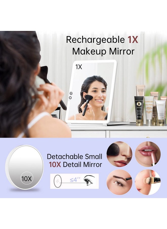 FUNTOUCH Rechargeable Travel Makeup Mirrorportable Lighted Mirror With 10X Magnifying Mirror 3 Colors Light Modestouch Screen Dimming Folding Light Up Mirror For Cosmetic  - Image 2