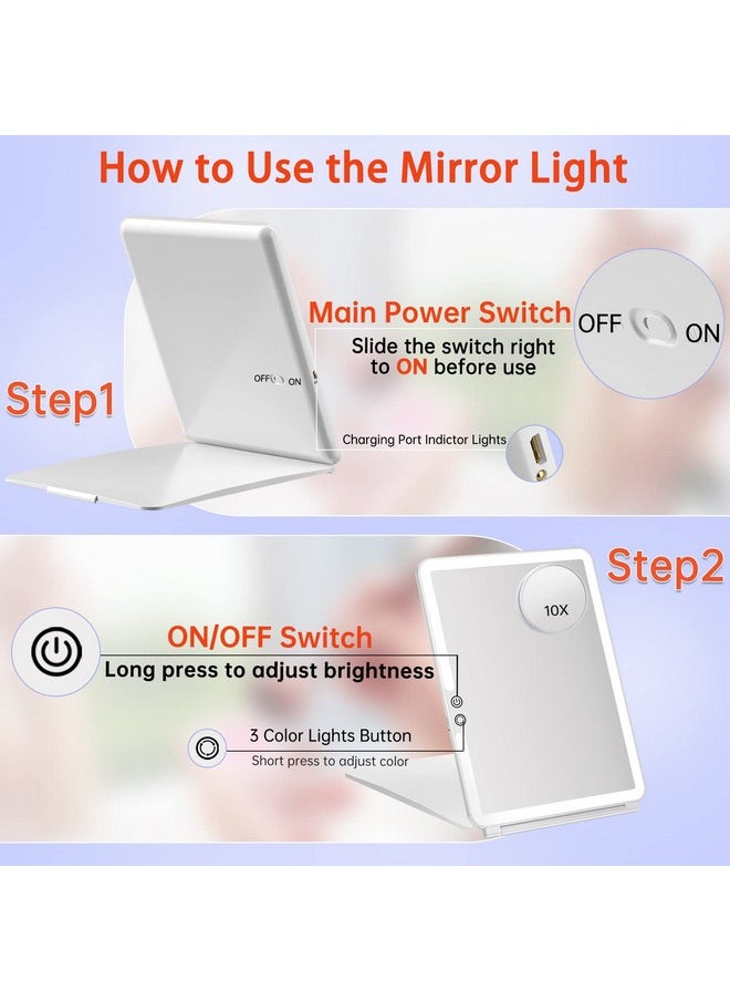 FUNTOUCH Rechargeable Travel Makeup Mirrorportable Lighted Mirror With 10X Magnifying Mirror 3 Colors Light Modestouch Screen Dimming Folding Light Up Mirror For Cosmetic  - Image 4