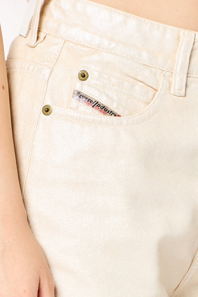 DIESEL Women Regular Fit Plain Denim Shorts, Beige - Image 3