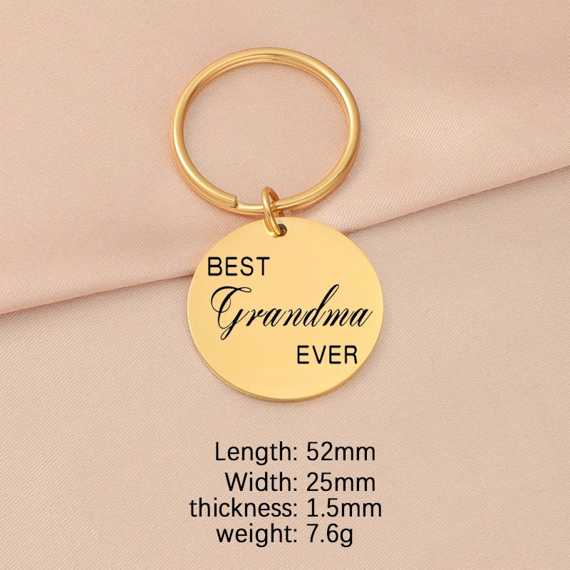 Cross-border hot selling stainless steel hanging DIY glossy laser lettering logo small tag jewelry pendant keychain Golden GRANDMA 