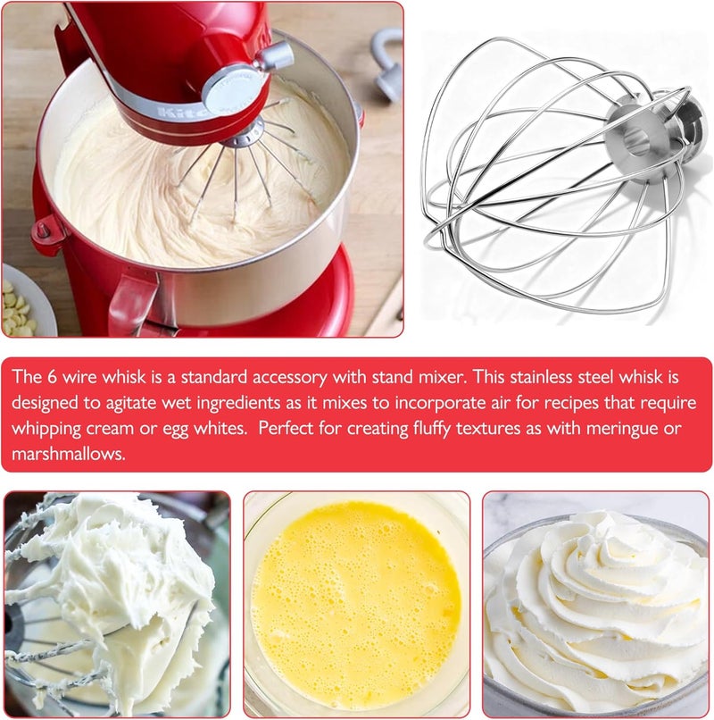 Wiselet KN256 Stainless Steel Whisk for KitchenAid 6 Qt Bowl-Lift Stand Mixer, 6-Wire Whip Compatible with KV25, KP25, KP26, KL26, KD26, KP26, Heavy Duty 18/8 Stainless Steel, Dishwasher Safe, No Residue - Image 5