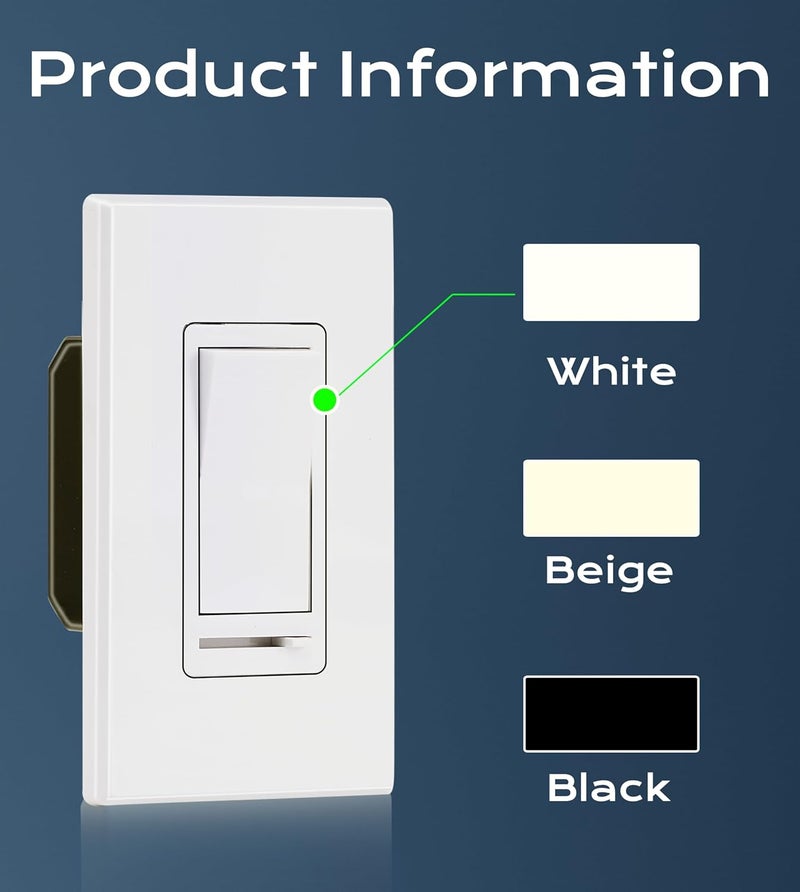 CLOUDY BAY [10 Pack] 3-Way/Single Pole Dimmer Electrical Light Switch for 150W LED/CFL, 600W Incandescent/Halogen,Wall Plate Included,Pack of 10 - Image 2