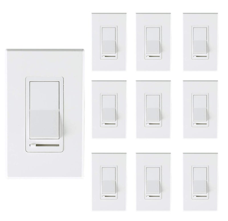 CLOUDY BAY [10 Pack] 3-Way/Single Pole Dimmer Electrical Light Switch for 150W LED/CFL, 600W Incandescent/Halogen,Wall Plate Included,Pack of 10 - Image 1