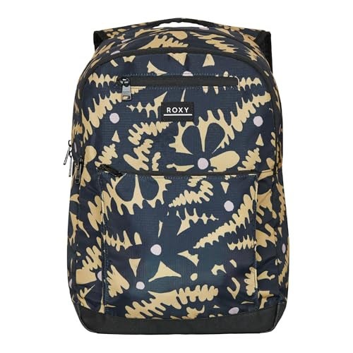 Roxy Here You Are Backpack Travel Vacation Work Everyday Carry Laptop Sleeve Organizer 23L Capacity Recycled Polyester Anthracite Big Flowers - Image 1