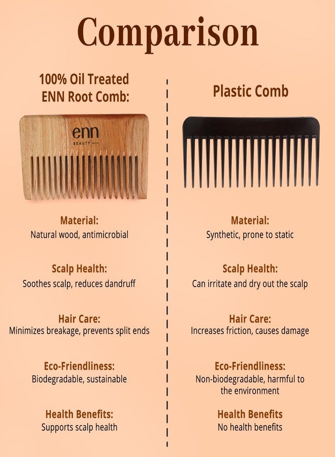 ENN Beauty Neem Wood Hair Comb - Herbal Wide Tooth Comb for Hair Growth, Frizz Control & Shine - Infused with 13 Ayurvedic Herbs, Neem & Sesame Oil - Anti-Dandruff & Detangling Comb for All Hair Types - Image 5