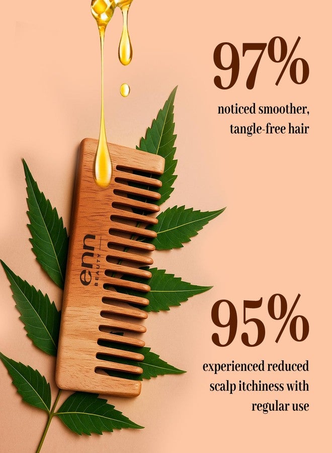 ENN Beauty Neem Wood Hair Comb - Herbal Wide Tooth Comb for Hair Growth, Frizz Control & Shine - Infused with 13 Ayurvedic Herbs, Neem & Sesame Oil - Anti-Dandruff & Detangling Comb for All Hair Types - Image 4
