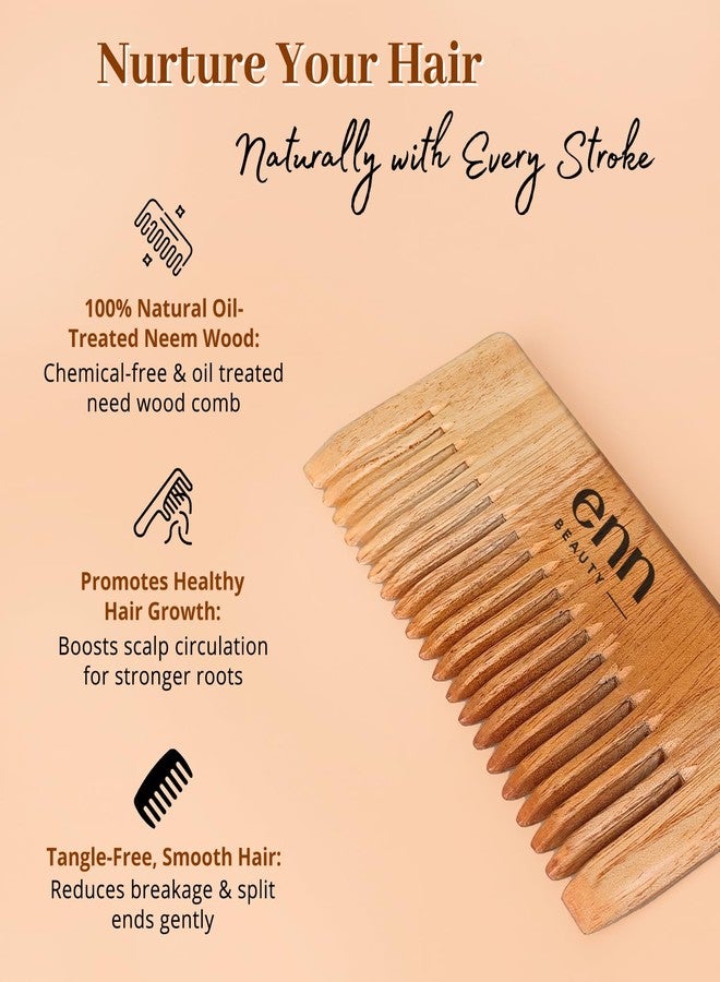 ENN Beauty Neem Wood Hair Comb - Herbal Wide Tooth Comb for Hair Growth, Frizz Control & Shine - Infused with 13 Ayurvedic Herbs, Neem & Sesame Oil - Anti-Dandruff & Detangling Comb for All Hair Types - Image 3