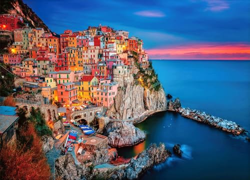 CHengQiSM 1000 Pieces Jigsaw Puzzles for Adults Dusk at Cinque Terre Puzzle 1000 Piece Puzzles for Adults 1000 Pieces Jigsaw Puzzles for Adults Teens Seniors Landscape Challenging Jigsaw Puzzle - Image 1