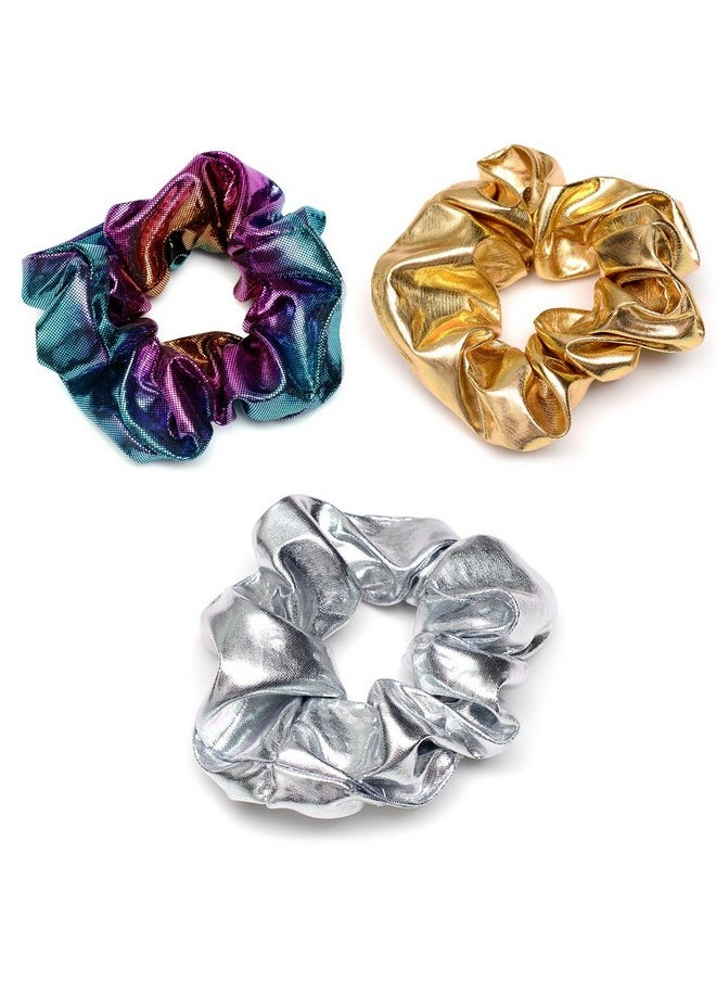 ACCGLORY ACCGLORY Shiny Scrunchies Metallic Hair Bands Elastic Hair Ties Set Glitter Ponytail Holder Soft Scrunchy for Women(Hair Scrunchies Set)  - Image 1