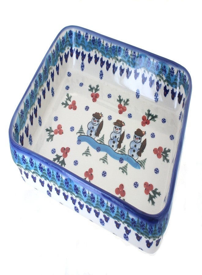 Blue Rose Polish Pottery - Blue Frosty Duo Large Rectangular Baker - 11.75" x 9" - Ceramic Baking Dish, Festive Design,Perfect Christmas Gift