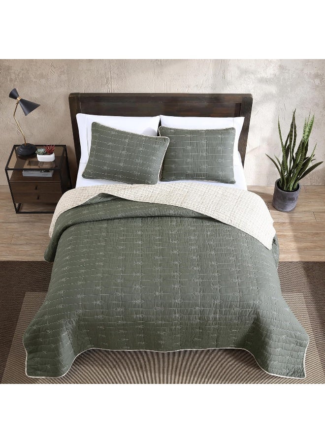 Eddie Bauer - Queen Quilt Set, Reversible Cotton Blend Bedding with Lightweight Feel, 3 Piece Bed Set with Matching Pillowcases (Troutdale Green) - Image 2