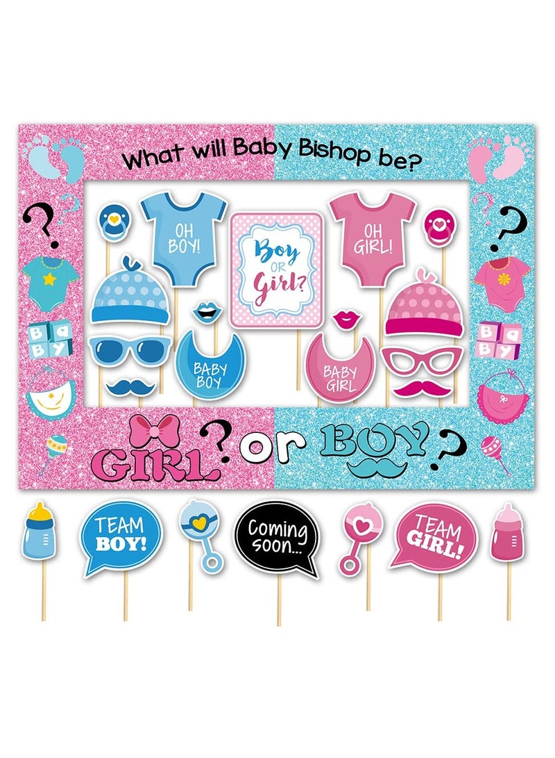 Excefore Baby Gender Reveal Photo Booth Frame, Party Supplies Boy or Girl Photo Booth Props Baby Shower Birthday Party Decoration, DIY Kit for Birthday Shower Baby Shower Party Favor Supplies (Pack of 23) - Image 1