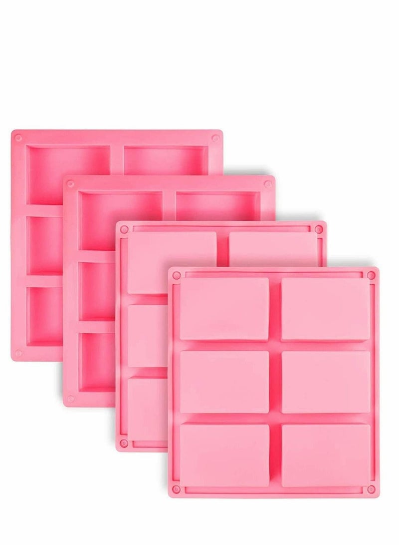 Silicone Soap Moulds, 4 Pack 6 Cavity Rectangle DIY Moulds for Bundt Cake, Cupcake, Muffin, Coffee Pudding, Soap, Loaf, Brownie, Cornbread, Chocolate Mould - Image 1