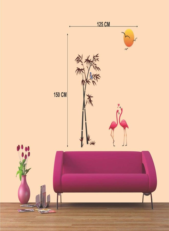 Walltech Combo of 4 Wall Sticker Free Bird case (150 x 115 cms) | Flower vase red (60 x 134 cms) | Flamingos and Bamboo (150 x 125 cms) | Modern Peacock (90 x 75 cms) | Material Vinyl - Image 4