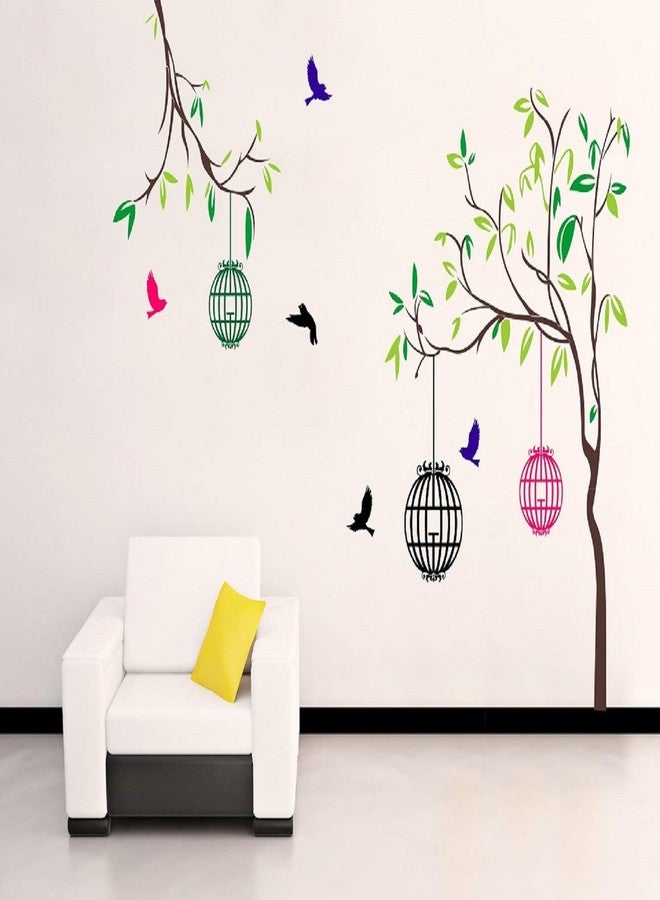 Walltech Combo of 4 Wall Sticker Free Bird case (150 x 115 cms) | Flower vase red (60 x 134 cms) | Flamingos and Bamboo (150 x 125 cms) | Modern Peacock (90 x 75 cms) | Material Vinyl - Image 2