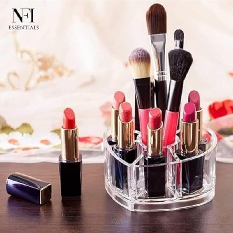 NFI essentials Heart-Shaped Clear Acrylic Makeup Organizer – 6 Compartment Cosmetic & Stationery Holder for Vanity, Desk & Bathroom – Multipurpose Plastic Storage Stand - Image 1