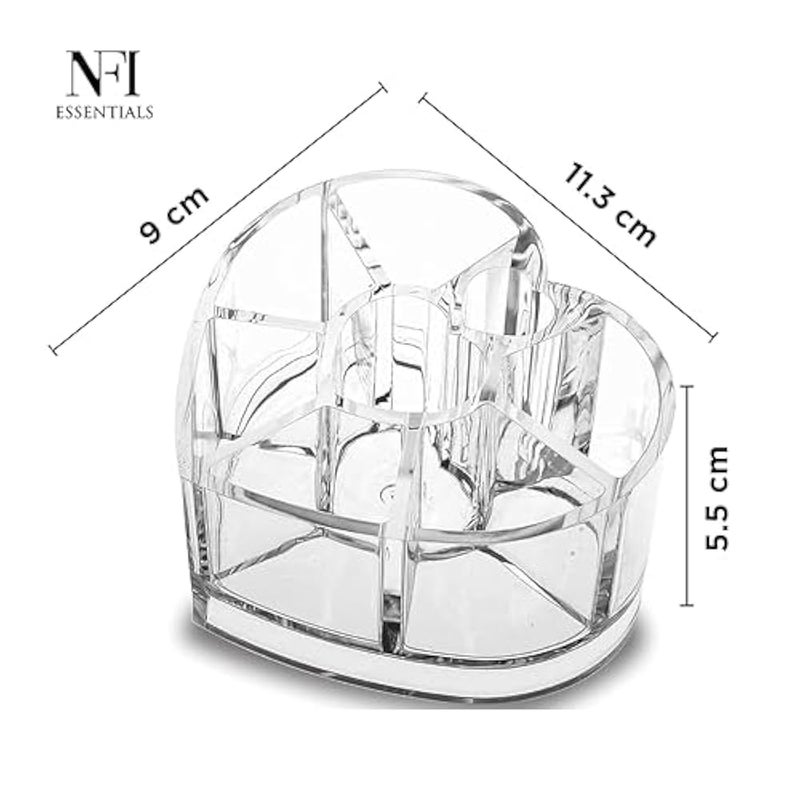 NFI essentials Heart-Shaped Clear Acrylic Makeup Organizer – 6 Compartment Cosmetic & Stationery Holder for Vanity, Desk & Bathroom – Multipurpose Plastic Storage Stand - Image 3
