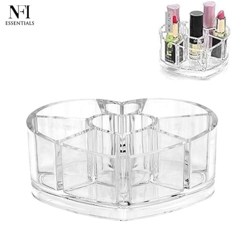 NFI essentials Heart-Shaped Clear Acrylic Makeup Organizer – 6 Compartment Cosmetic & Stationery Holder for Vanity, Desk & Bathroom – Multipurpose Plastic Storage Stand - Image 4