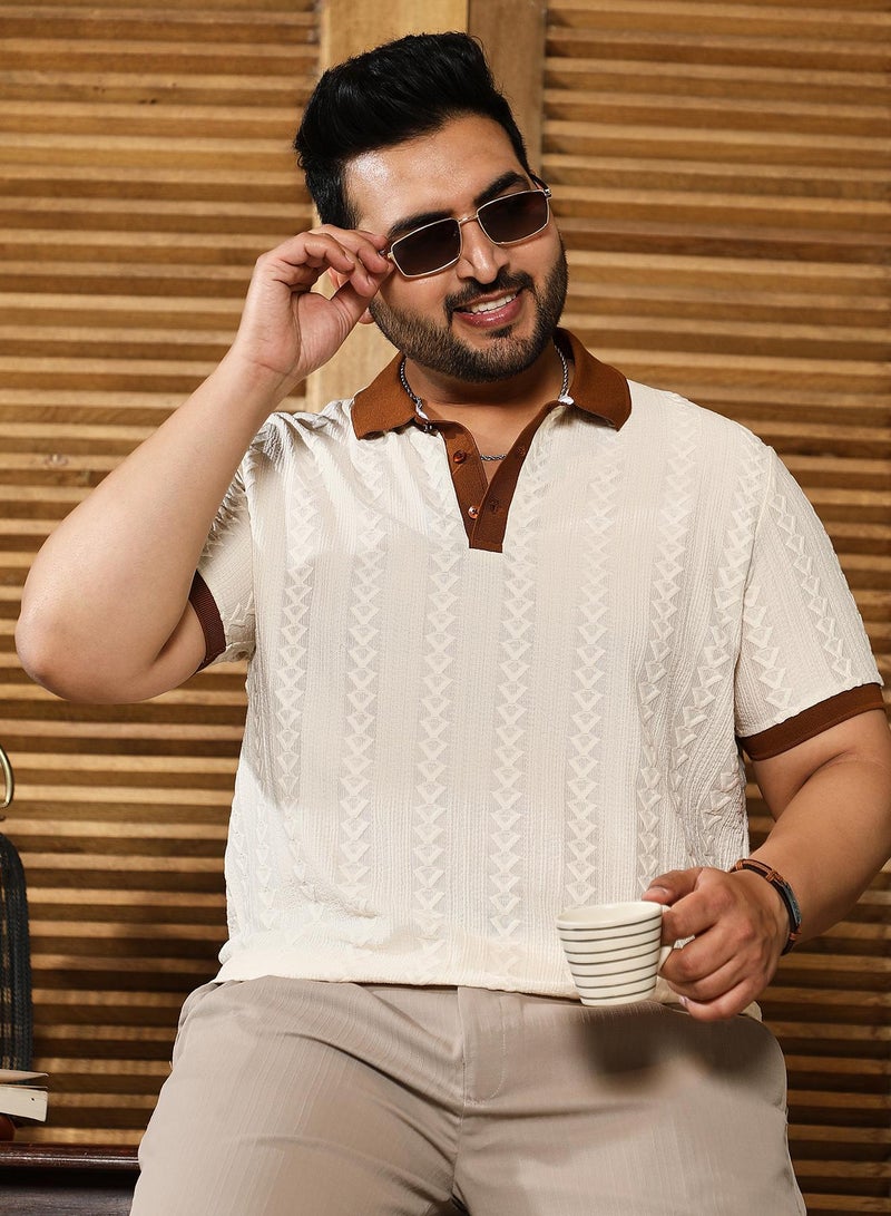 Instafab Plus Men's Daisy White & Russet Brown Arc-Tactile Polo T-Shirt - Image 1
