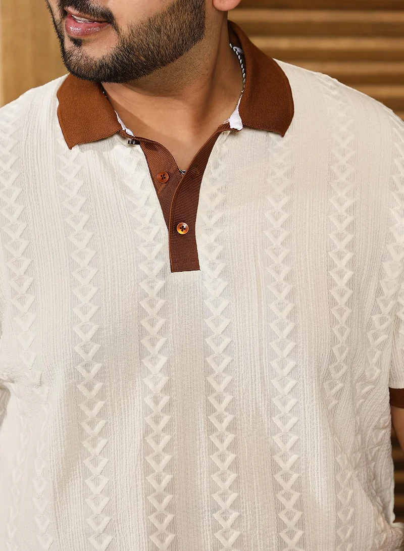 Instafab Plus  Men's Daisy White & Russet Brown Arc-Tactile Polo T-Shirt for Men | Best Price UAE