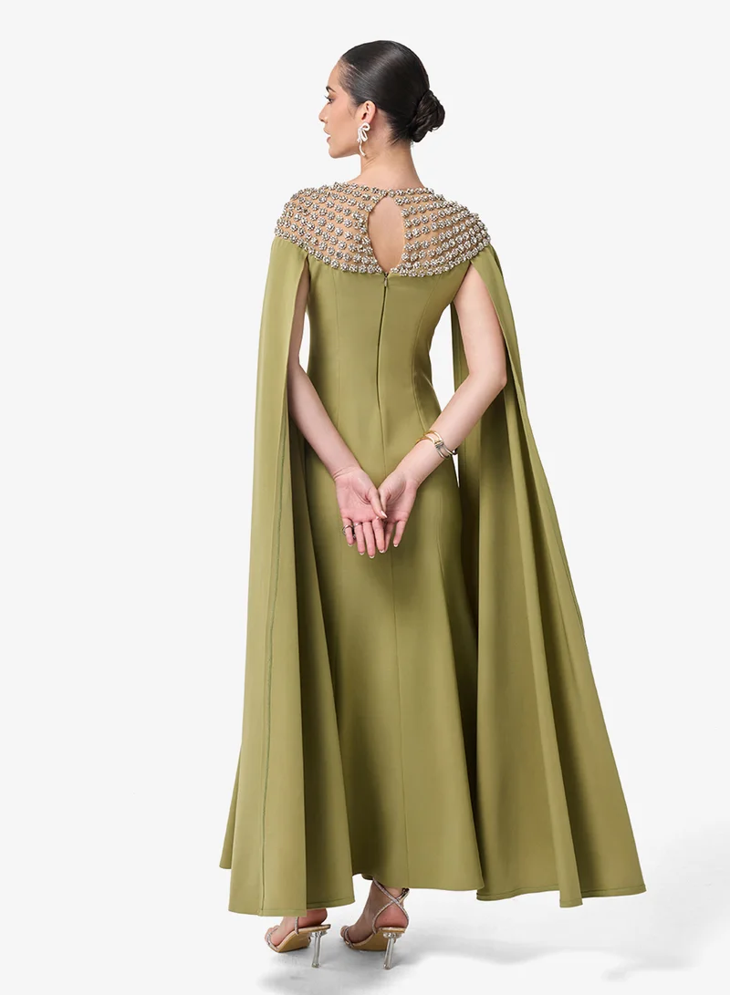 ثريدز باي اجوني Embellished Neck Flared Sleeve Maxi Dress