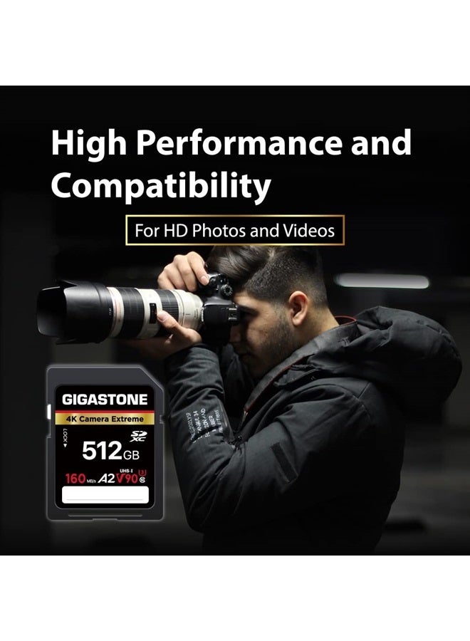 Gigastone 512GB SD Card, Camera Extreme, A2 V90 U3 SDXC Memory Card High Speed UHD Video Compatible with Canon Nikon Sony Panasonic Digital Camera, with 1 Mini case  - Image 3