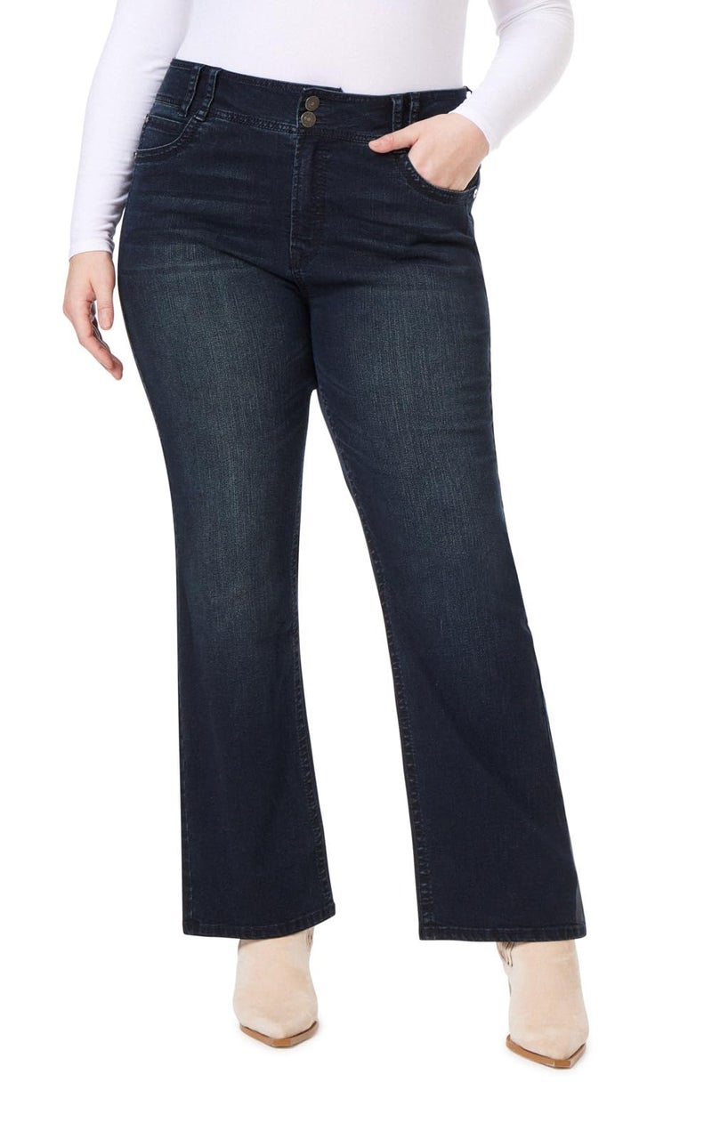 WallFlower Women's Size InstaStretch Luscious Curvy Bootcut Jeans, BlackBerry, 14 Plus - Image 1