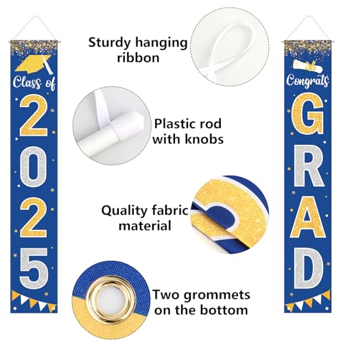 Labrostar Graduation Decorations 2025 GRAD Banner Blue Porch Door Sign Welcome Banner For Indoor Outdoor Wall Graduation Decorations Class of 2025 - Image 3