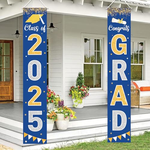 Labrostar Graduation Decorations 2025 GRAD Banner Blue Porch Door Sign Welcome Banner For Indoor Outdoor Wall Graduation Decorations Class of 2025 - Image 1