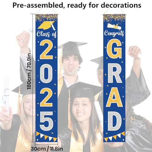 Labrostar Graduation Decorations 2025 GRAD Banner Blue Porch Door Sign Welcome Banner For Indoor Outdoor Wall Graduation Decorations Class of 2025 - Image 4