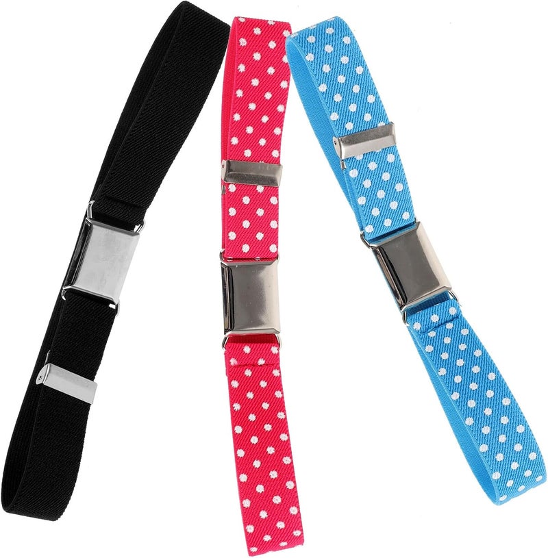 3pcs Adjustable Elastic Waist Belts for and Boys with Metal Buckle, Nylon Strap Pants Belts for Dresses and Casual Wear, Red Pattern Blue Pattern Black Colors - Image 1