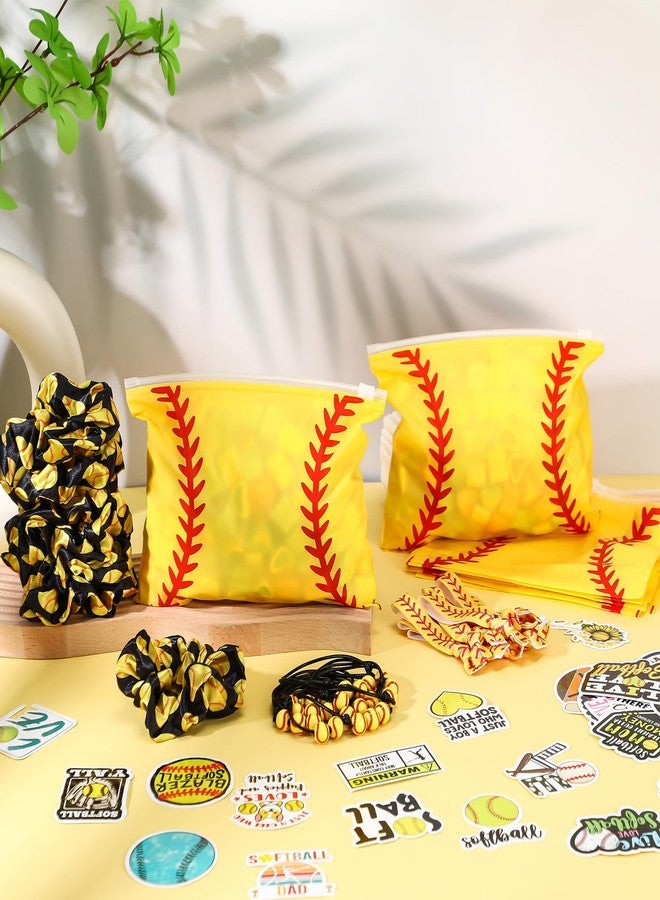 Yeyeplum 98 Pcs Softball Party Favors Include Softball Goodie Makeup Bags Bracelet Hair Bands Hair Ties Sticker for Softball Team Gifts Sports Birthday Decoration Party Supplies - Image 4