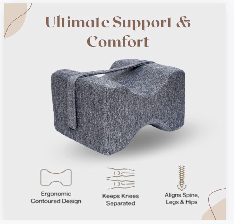 Benzola Your Comfort Partner Knee Pillow for Sleeping Memory Foam Leg Wedge Cushion Side Sleeper AntiSlip Sciatica Pregnancy Grey - Image 2