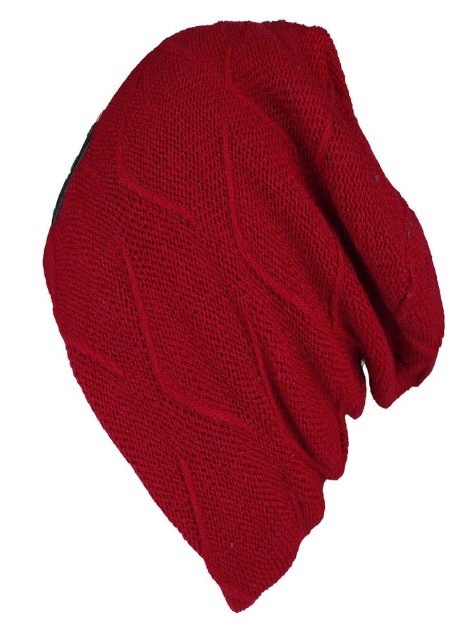 FabSeasons Unisex Acrylic Woollen Winter Beanie/Skull Cap with Faux Fur Lining (Maroon) - Image 3