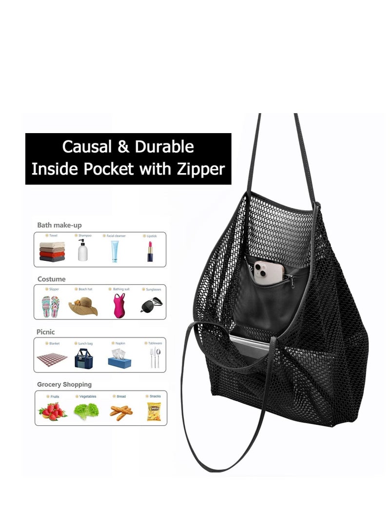 SYOSI Tote Bag Large Summer Beach Bag, Mesh Tote Bag for Ladies and Girls, Shopping Bag Reusable, Large Casual Shoulder Bag with Zipper Inner Pocket for Travel Daily Pool Gym Picnic, Lightweight Grocery Bag  - Image 3