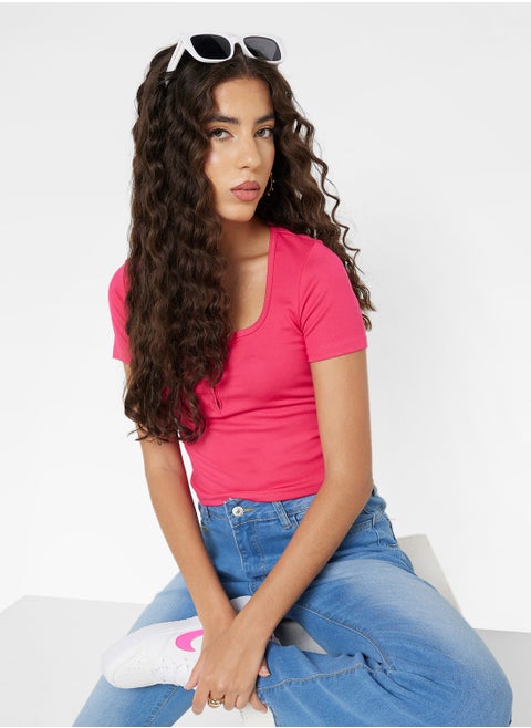 Button Up Scoop Neck Tshirt
